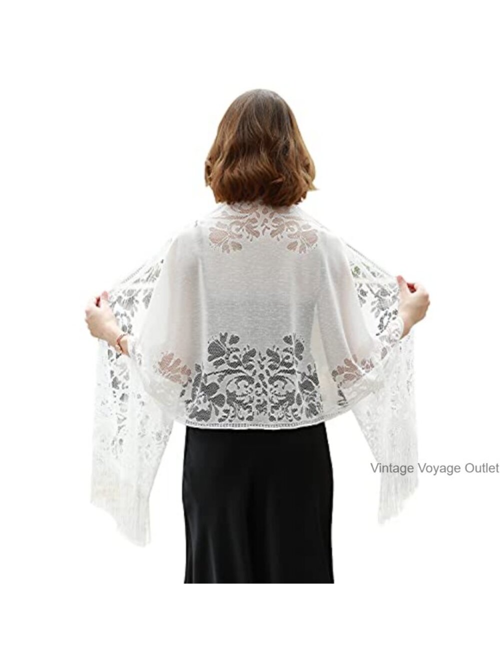 Floral Lace Shawl Wrap Fringe Evening Scarf Formal